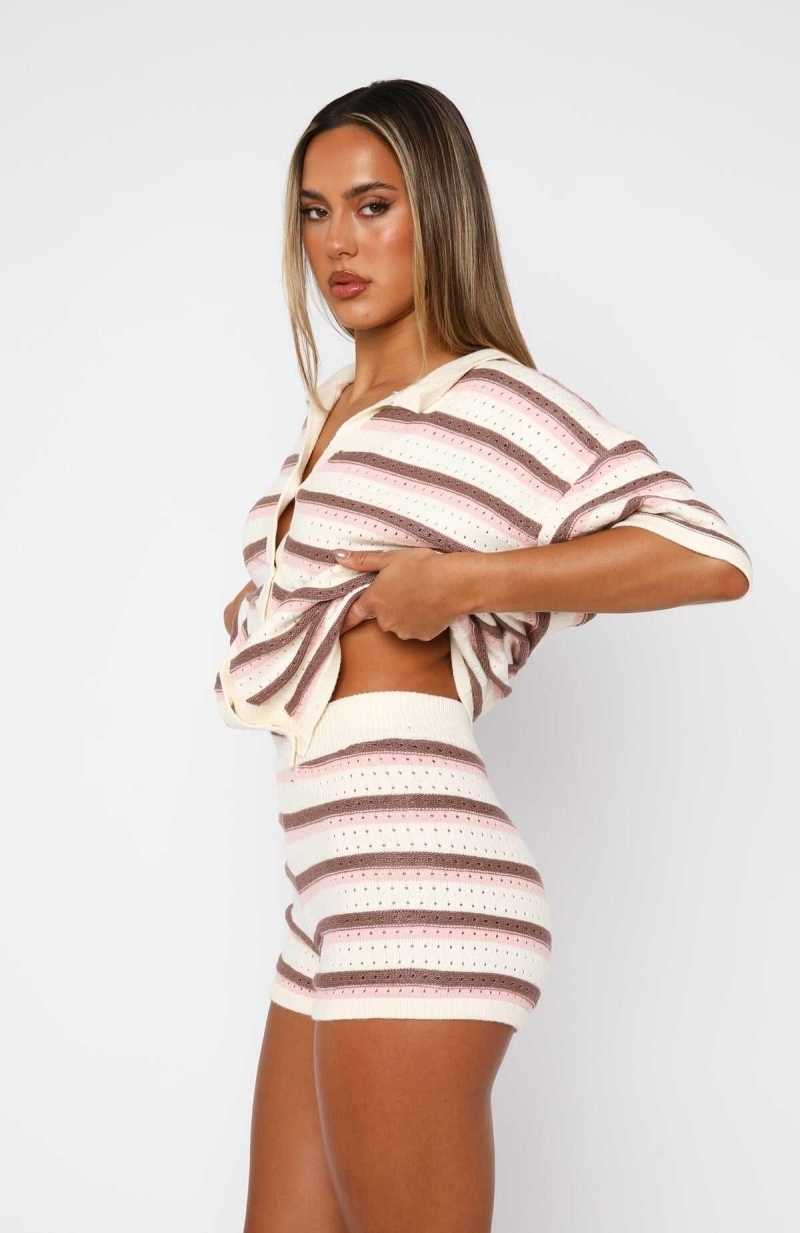 White Fox Behind The Scenes Striped Shorts Neutral Blush | PWABCO-498