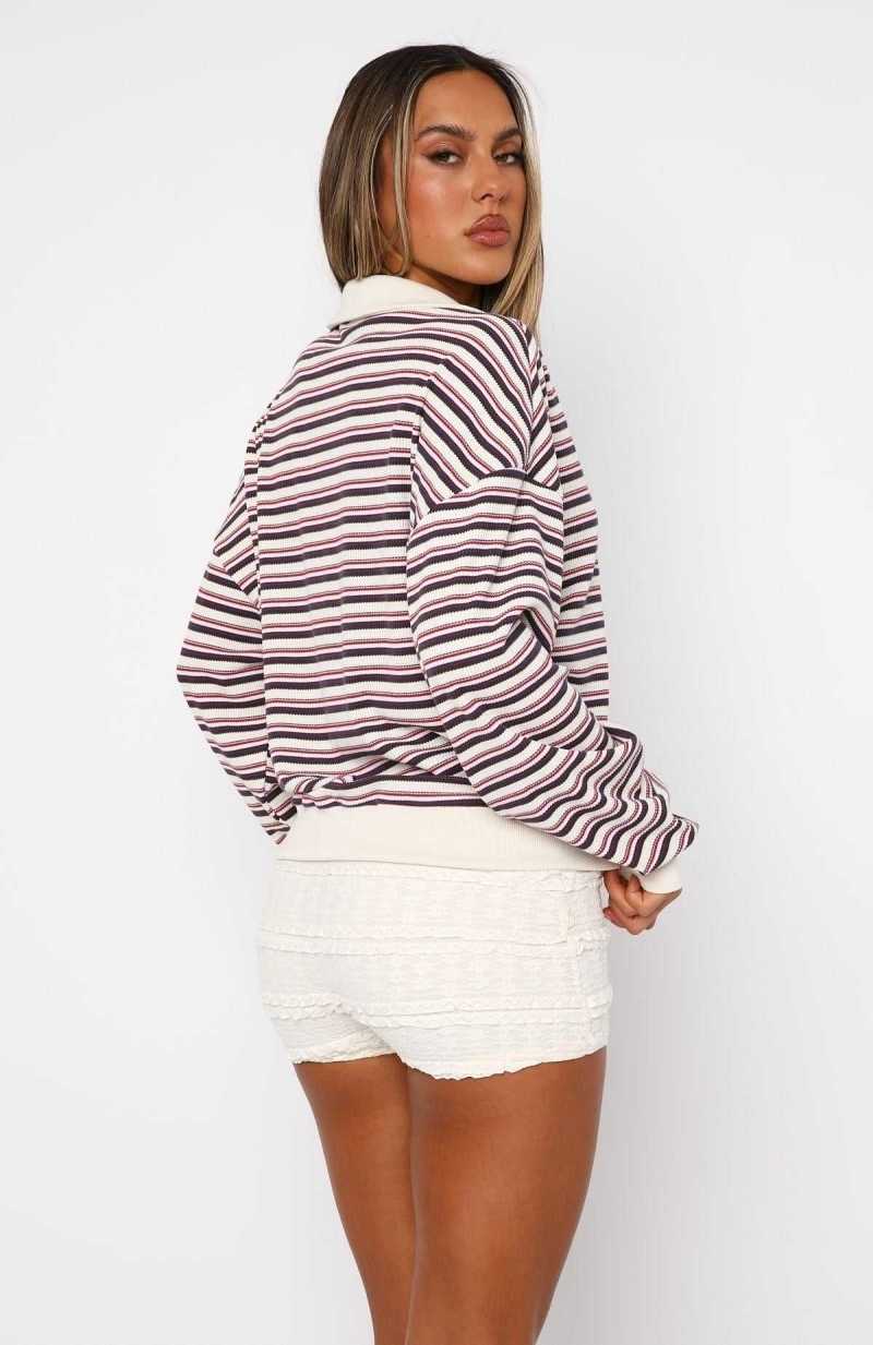 White Fox Behind Your Back Long Sleeve Rugby Shirt Red Stripe | IYPJDF-176