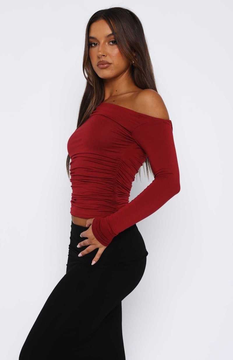 White Fox Best Of Luck Long Sleeve Top Wine | VDOLJK-687