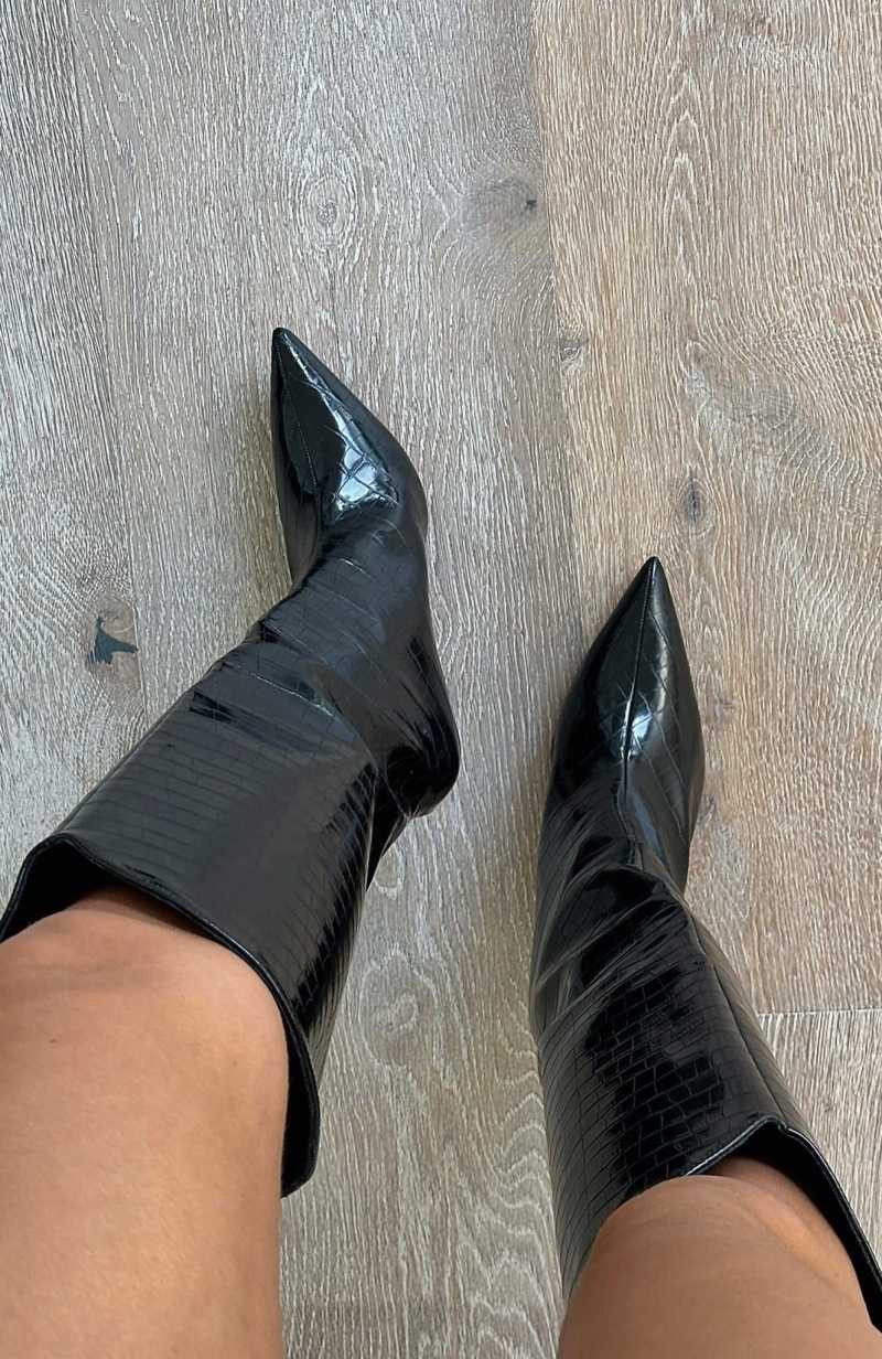 White Fox Blake Knee High Boots Black | IUFYVC-609