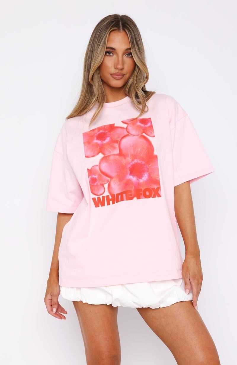 White Fox Bloom For You Oversized Tee Pink | TYUJHN-704