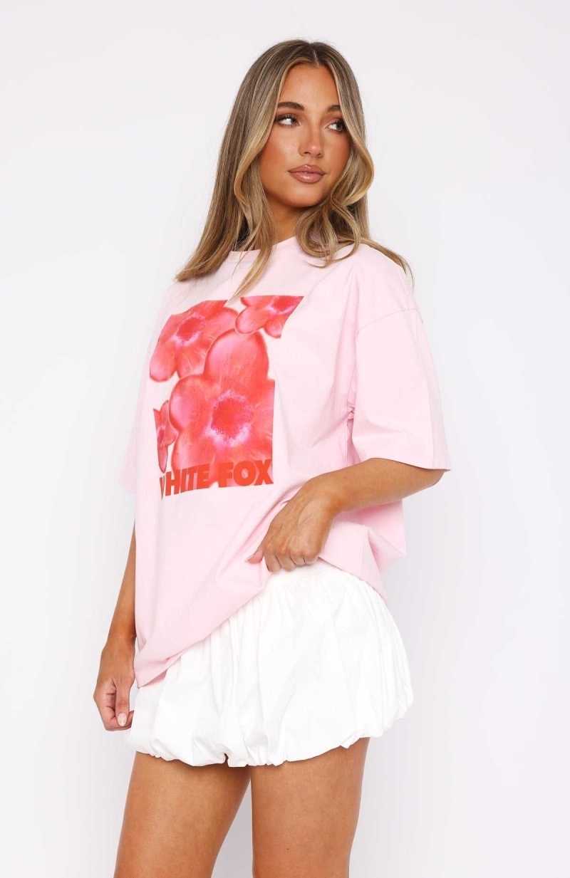White Fox Bloom For You Oversized Tee Pink | TYUJHN-704