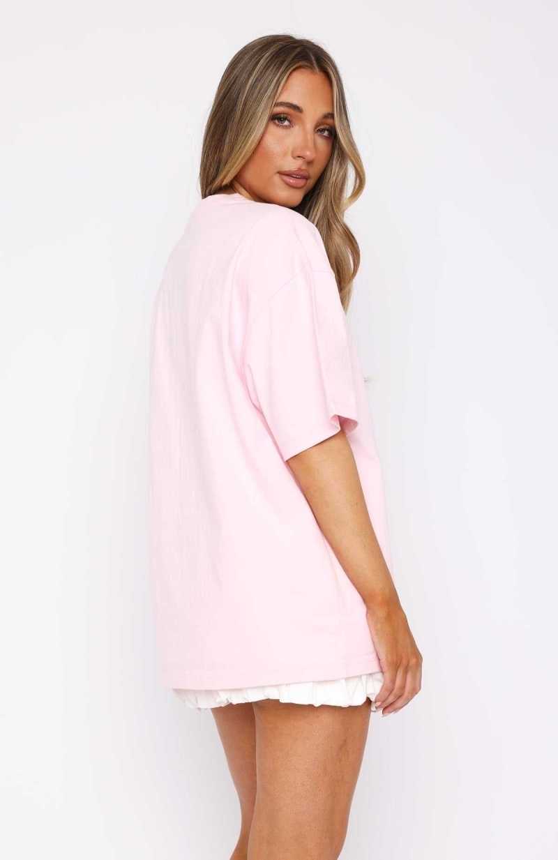 White Fox Bloom For You Oversized Tee Pink | TYUJHN-704