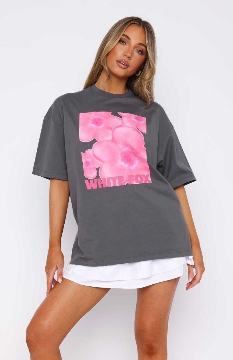 White Fox Bloom For You Oversized Tee Volcanic | KVYFCZ-502