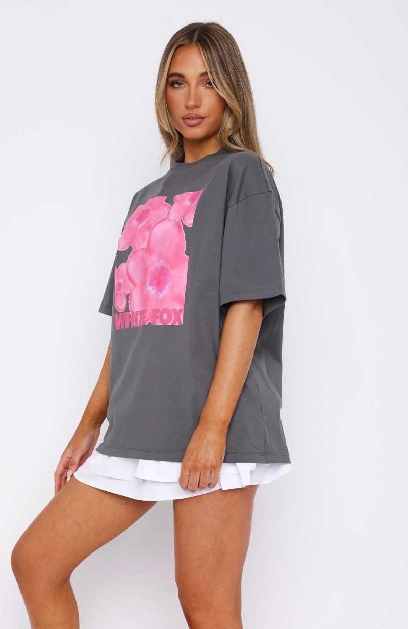 White Fox Bloom For You Oversized Tee Volcanic | KVYFCZ-502