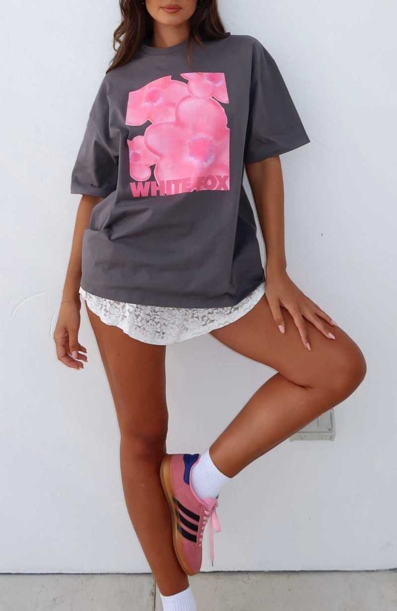 White Fox Bloom For You Oversized Tee Volcanic | KVYFCZ-502