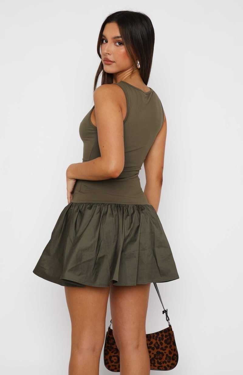 White Fox Bring Them To Me Mini Dress Khaki | XSFRGZ-805