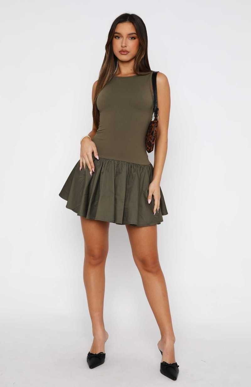 White Fox Bring Them To Me Mini Dress Khaki | XSFRGZ-805