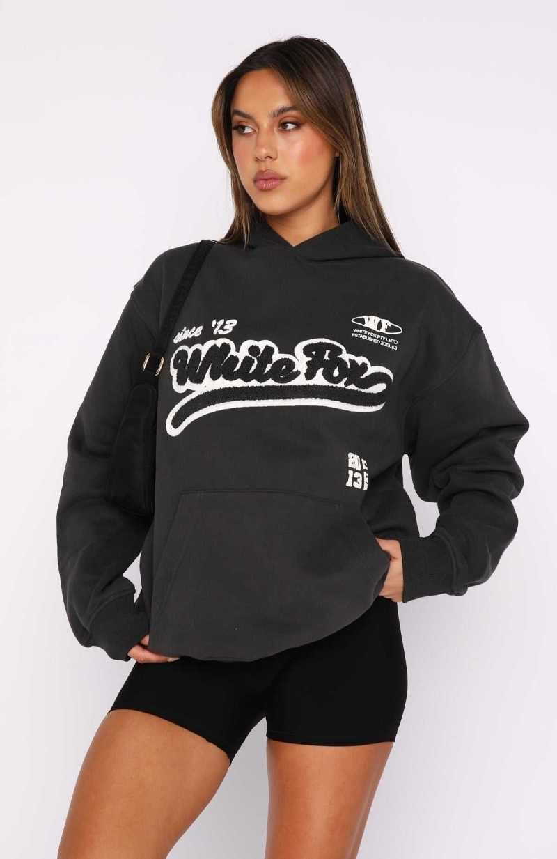 White Fox Bring You Around Oversized Hoodie Charcoal | KWTZDS-532
