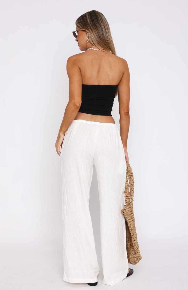 White Fox Burning Love Linen Pants White | QWTSLE-532