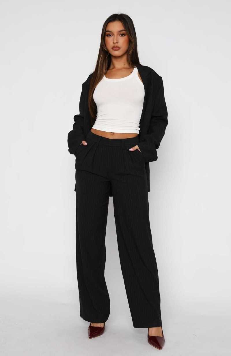 White Fox Business Casual Pants Charcoal Pinstripe | OANIUS-932