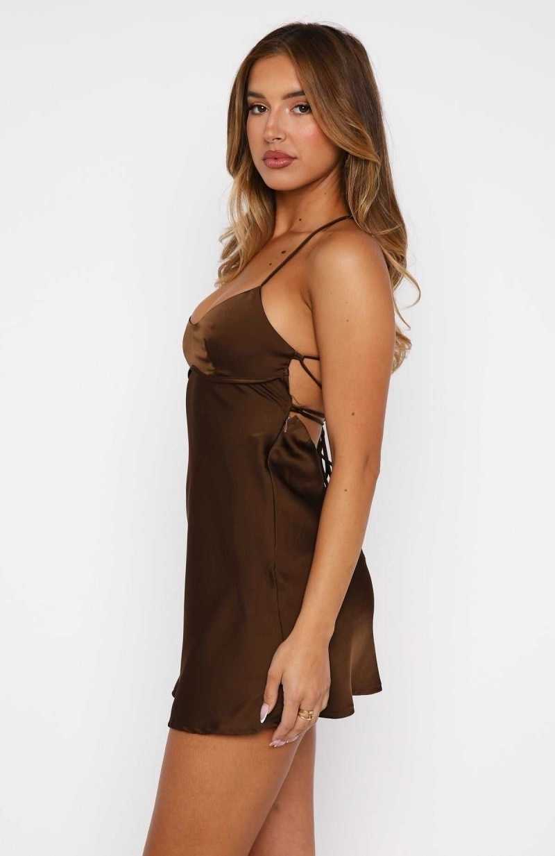 White Fox Call Me When You Want Mini Dress Chocolate | XBRTAE-312