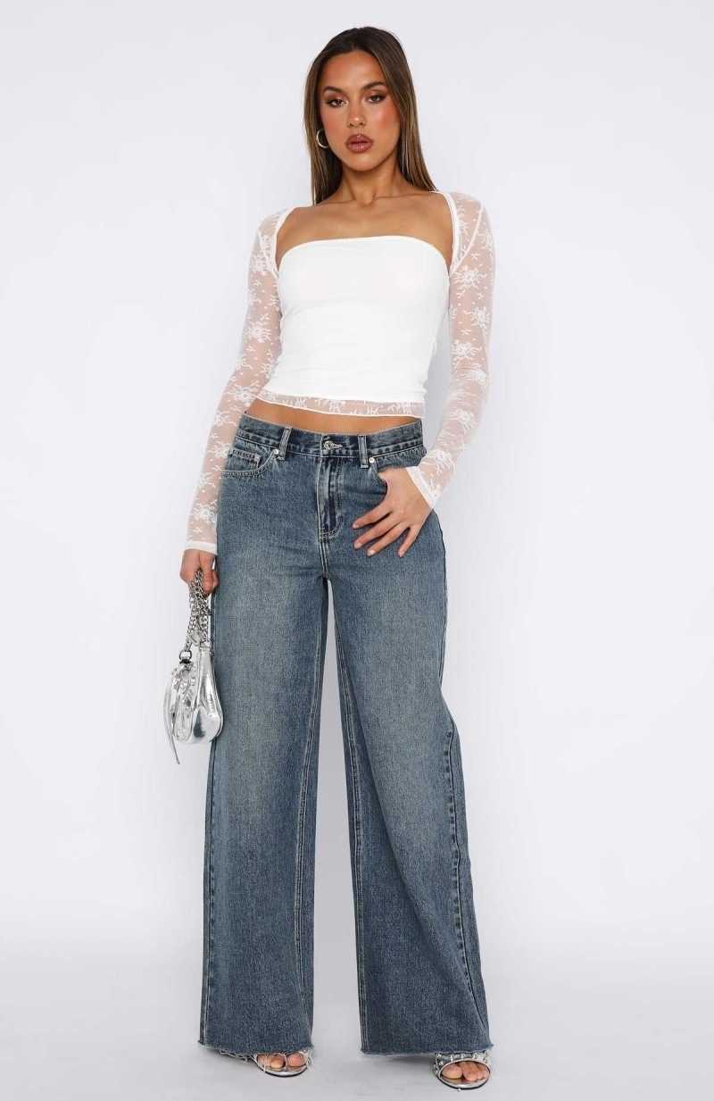White Fox Call You Mine Mid Rise Wide Leg Jeans Brown Blue | KXNREV-132