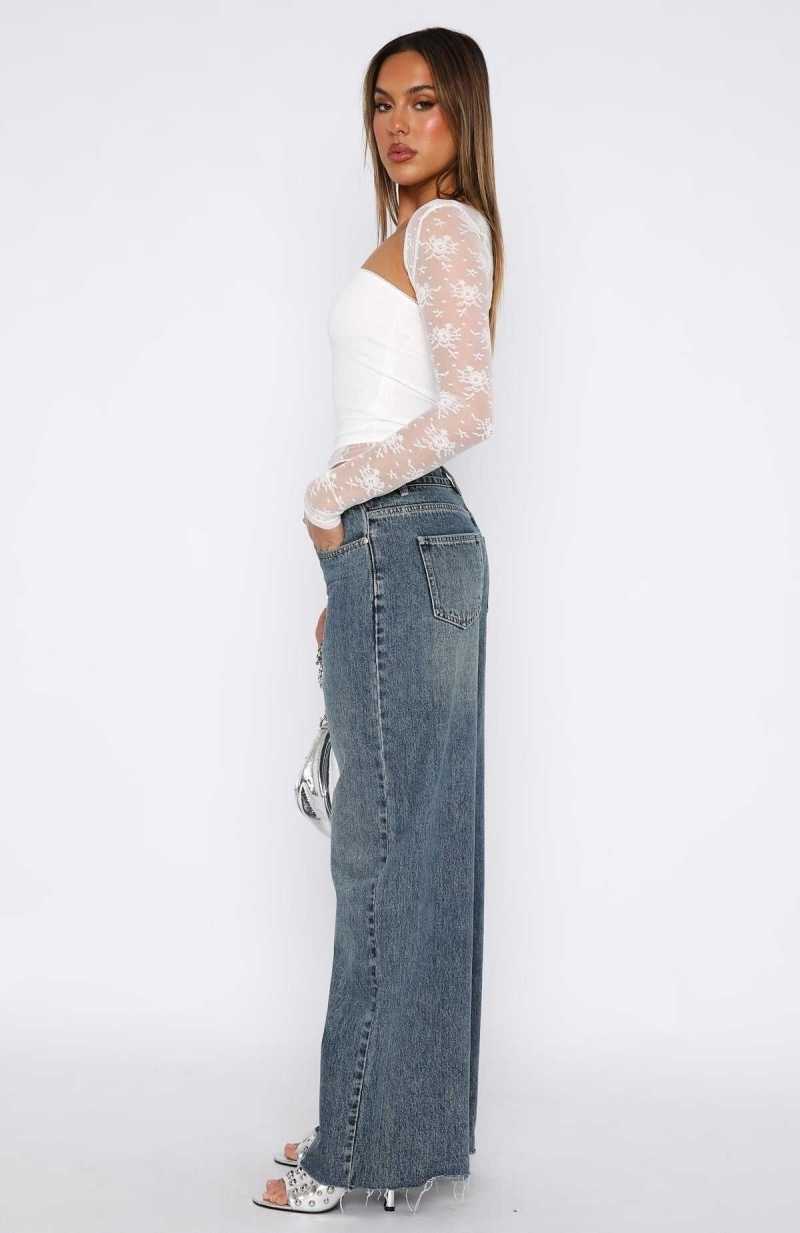 White Fox Call You Mine Mid Rise Wide Leg Jeans Brown Blue | KXNREV-132