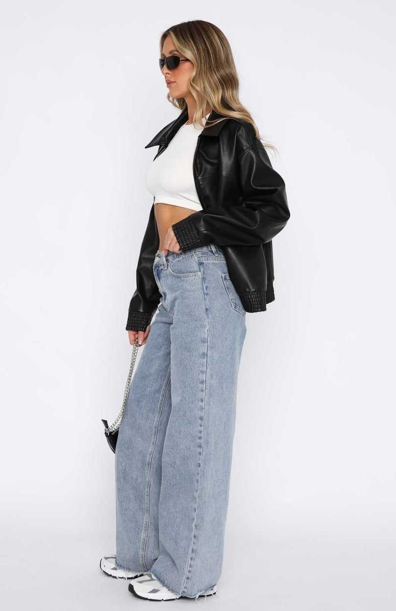 White Fox Call You Mine Mid Rise Wide Leg Jeans Mid Blue | AHWZNT-637