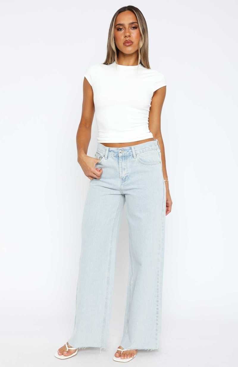 White Fox Call You Mine Mid Rise Wide Leg Jeans Light Blue | PMZWNF-590