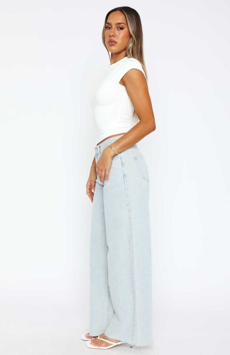 White Fox Call You Mine Mid Rise Wide Leg Jeans Light Blue | PMZWNF-590