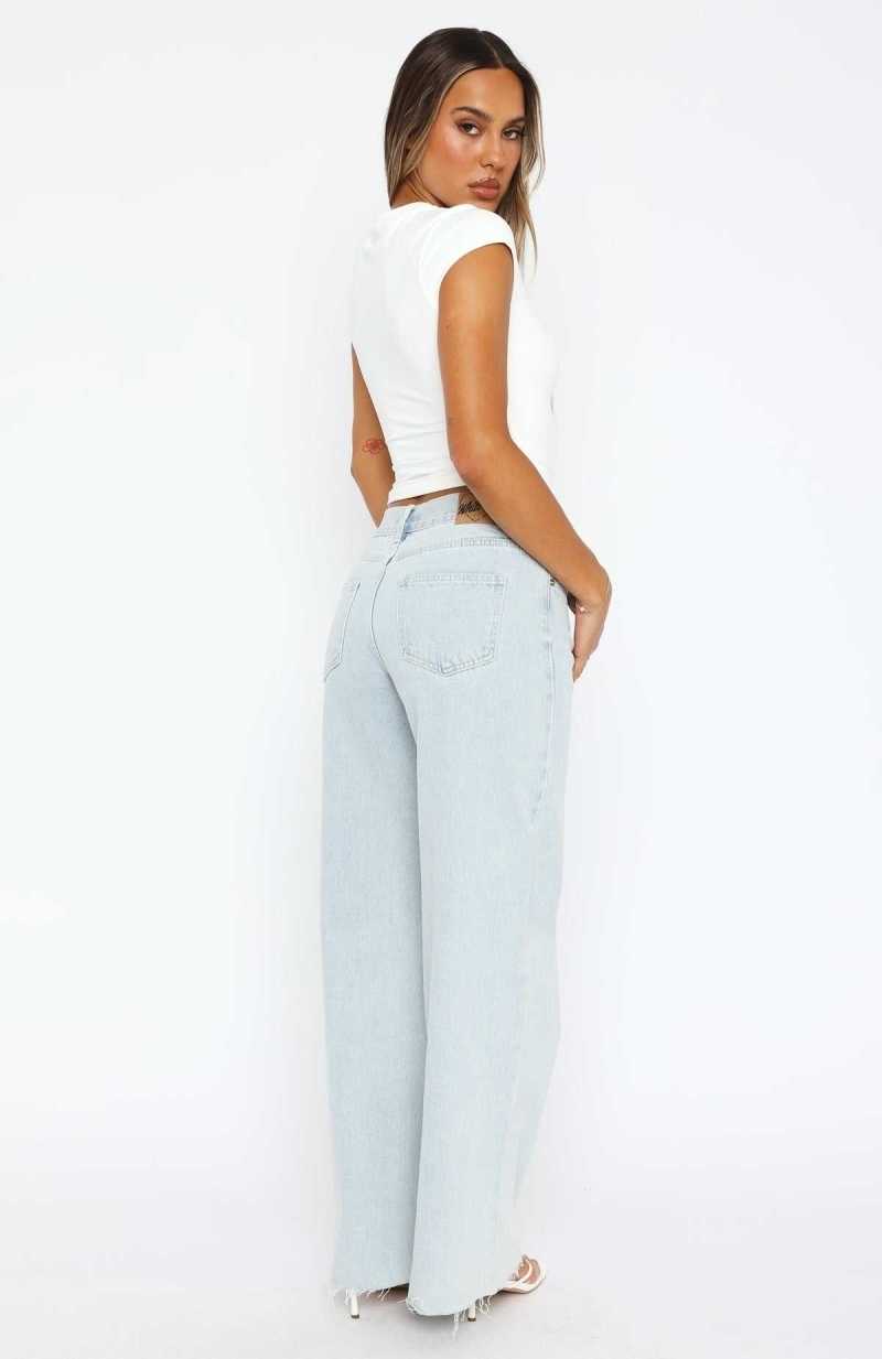 White Fox Call You Mine Mid Rise Wide Leg Jeans Light Blue | PMZWNF-590