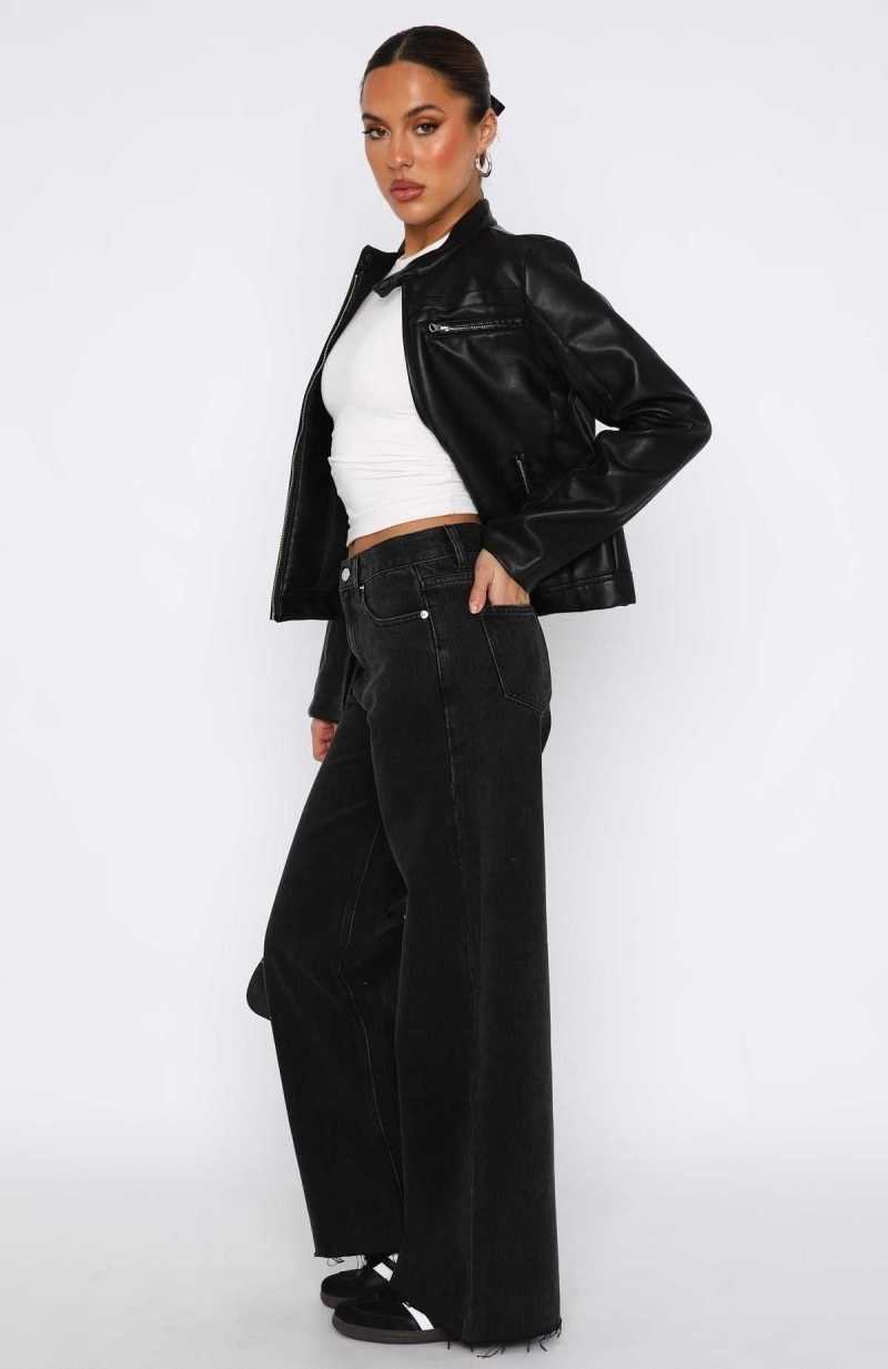 White Fox Call You Mine Mid Rise Wide Leg Jeans Washed Black | DMLQAE-708