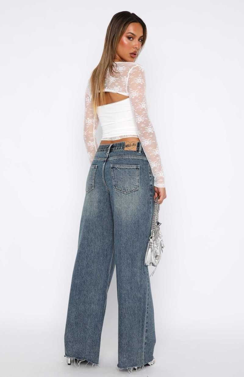 White Fox Call You Mine Mid Rise Wide Leg Jeans Brown Blue | QXGRCM-749