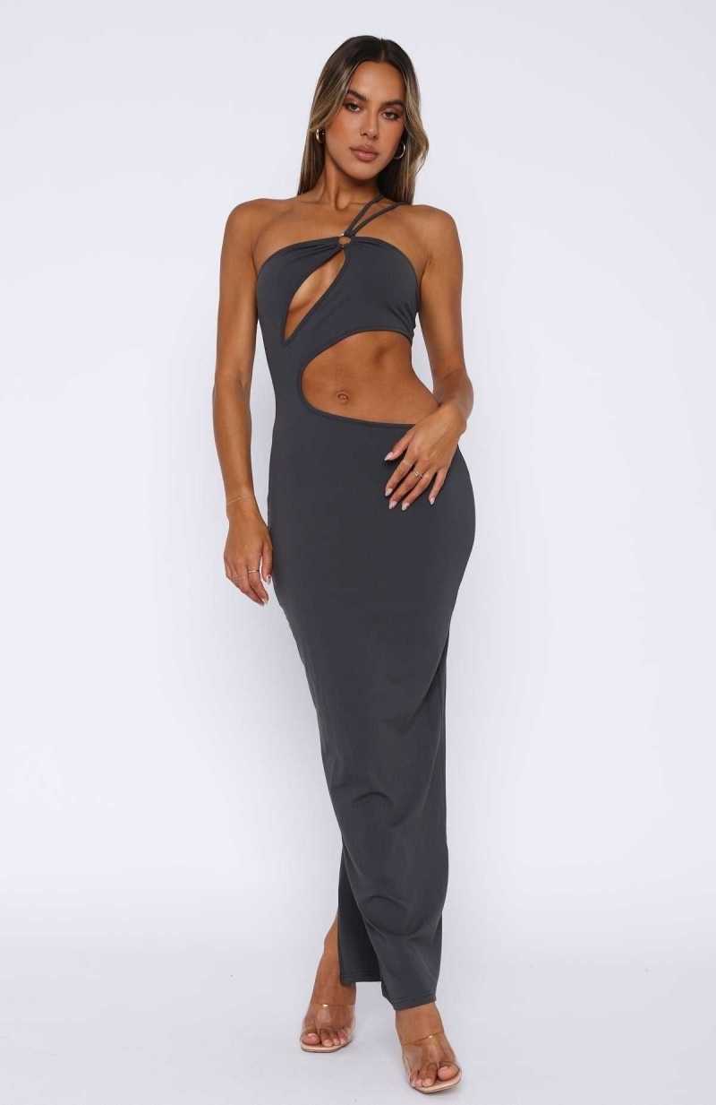 White Fox Can We Go Back Maxi Dress Charcoal | NGCFBH-370