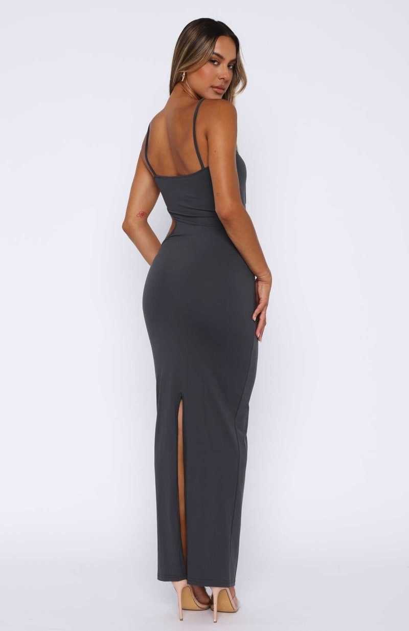 White Fox Can We Go Back Maxi Dress Charcoal | NGCFBH-370