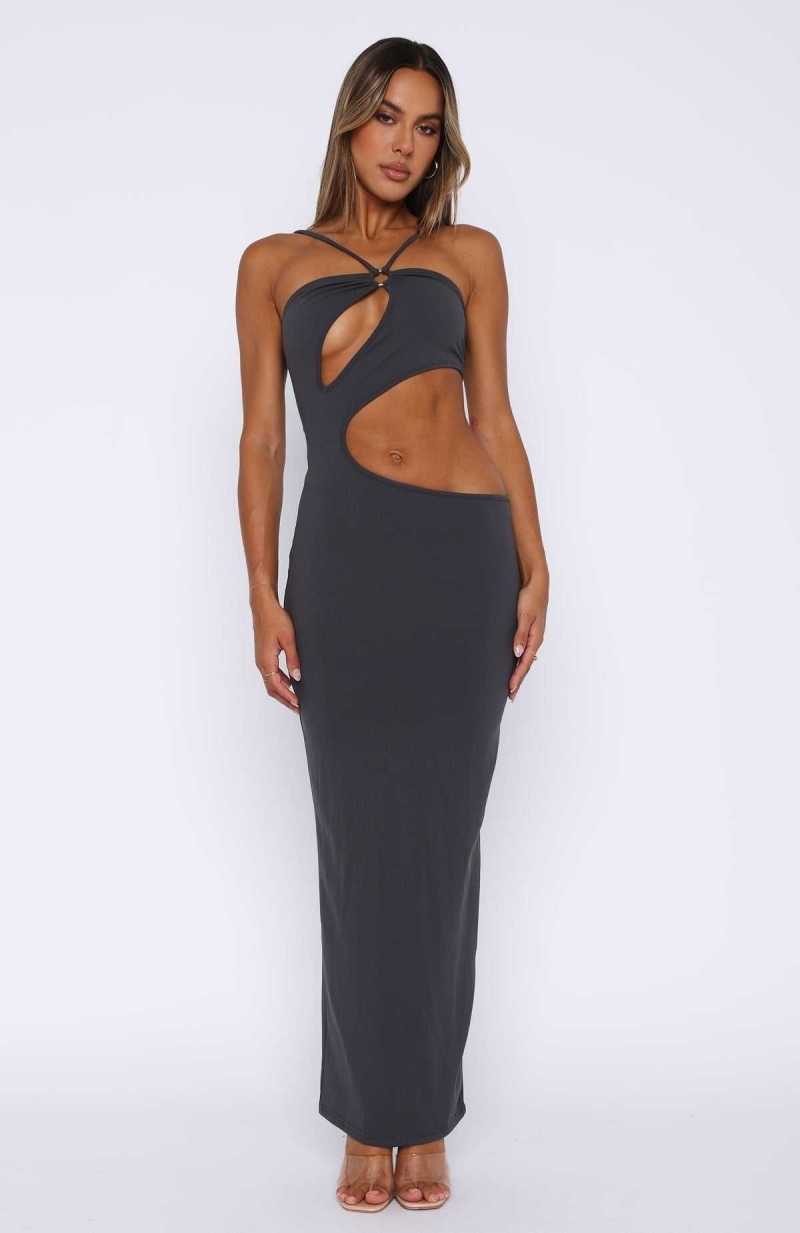 White Fox Can We Go Back Maxi Dress Charcoal | NGCFBH-370
