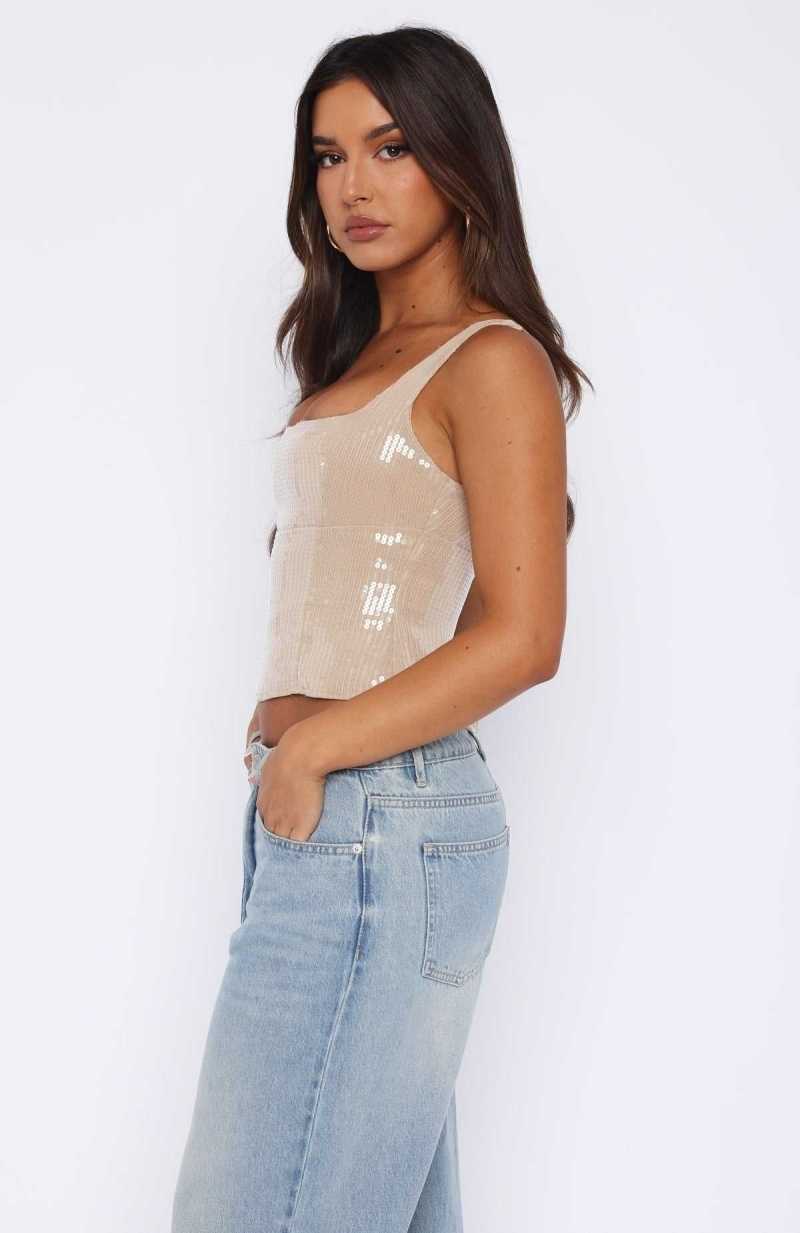 White Fox Can't Explain It Sequin Bustier Beige | ABTYMQ-456