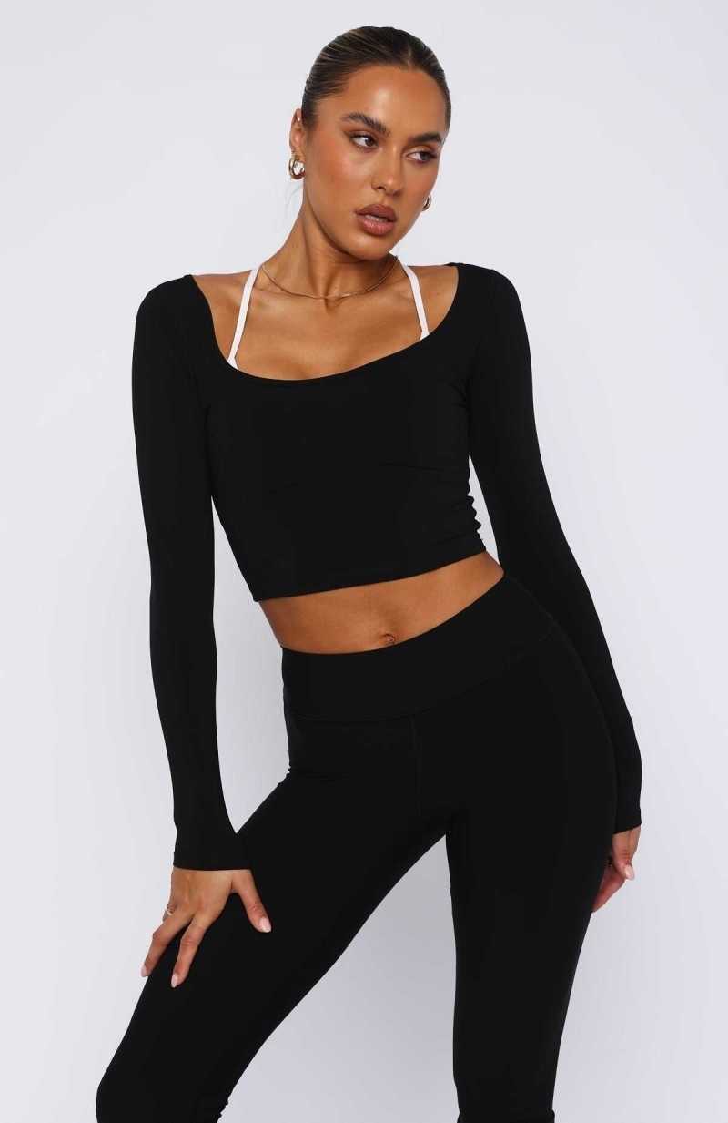 White Fox Can't Lose Long Sleeve Crop Black | QADZKY-418