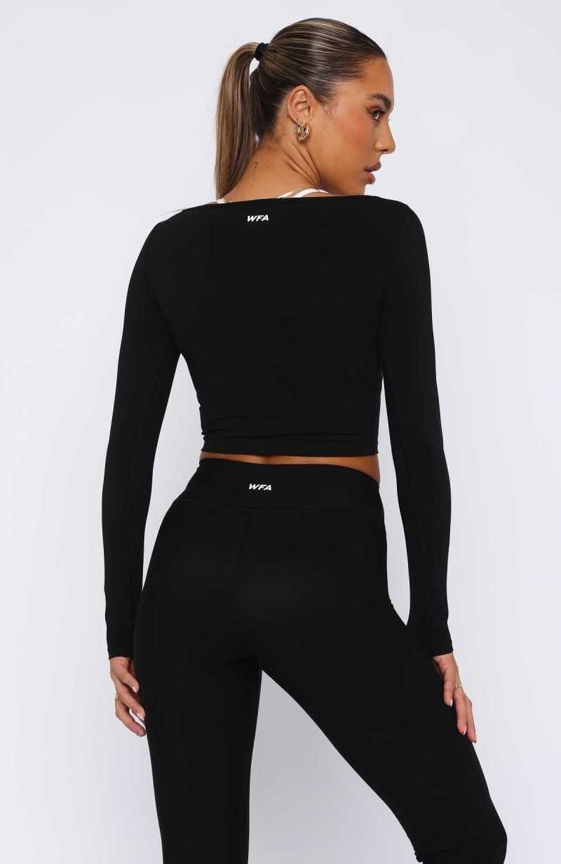 White Fox Can't Lose Long Sleeve Crop Black | QADZKY-418