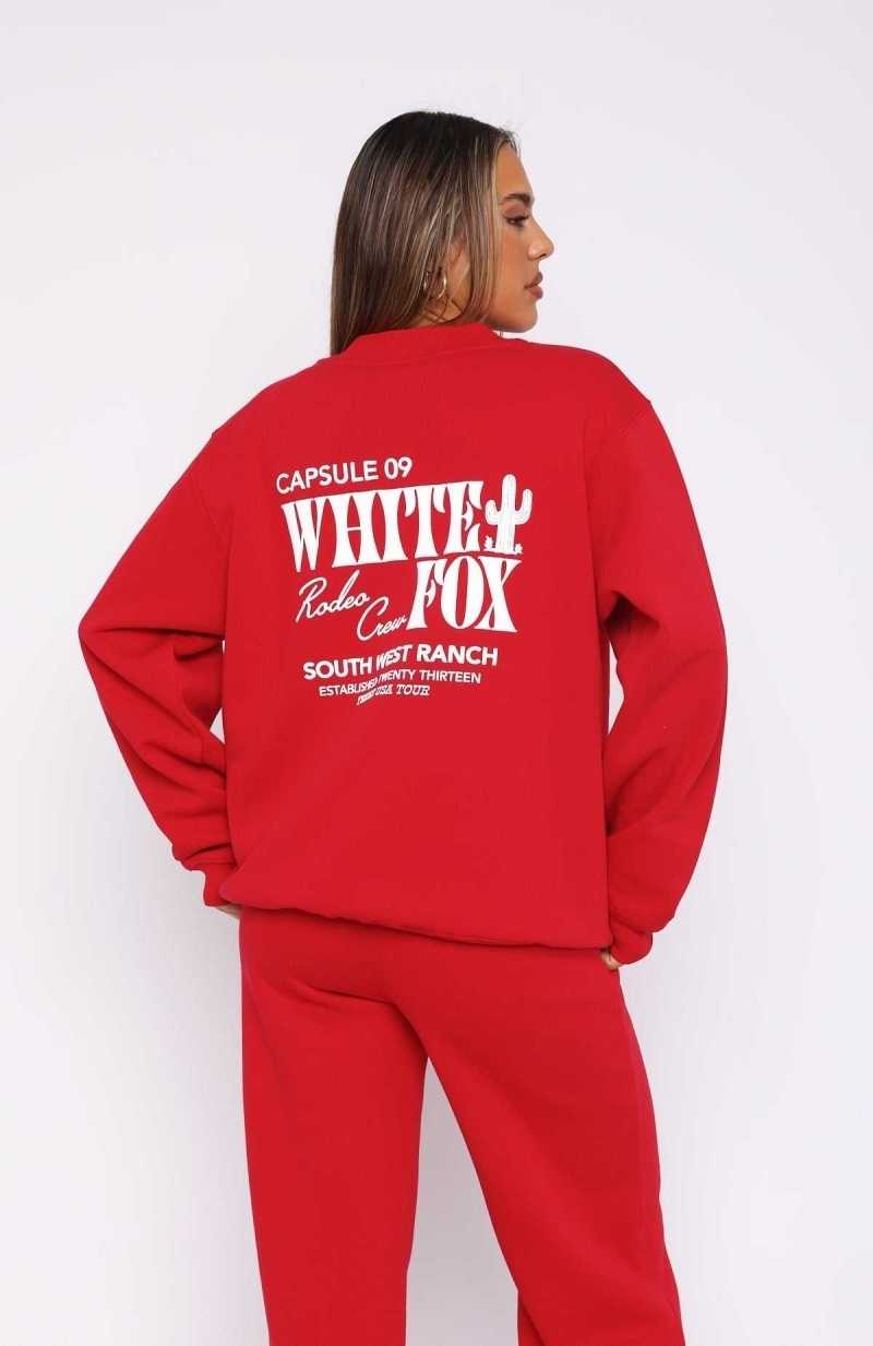 White Fox Capsule 9 Rodeo Crew Oversized Sweater Red | XIQOPZ-952