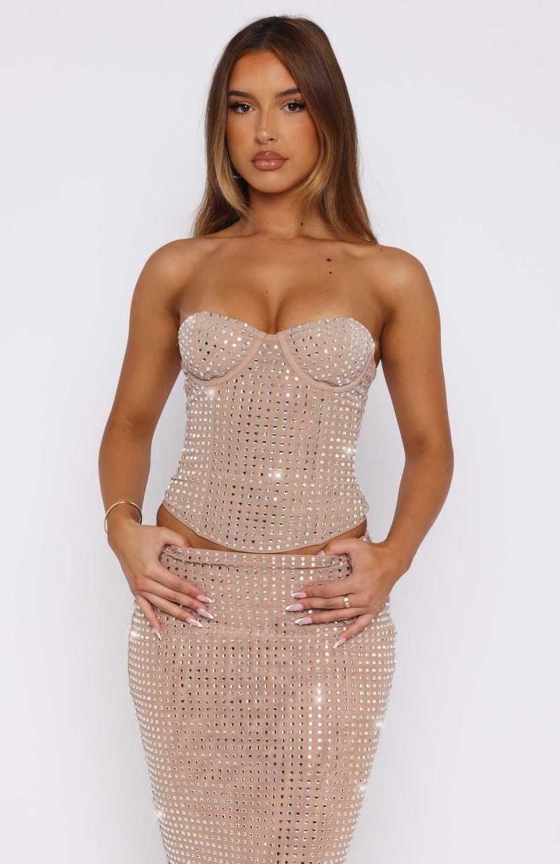 White Fox Catch The Light Embellished Bustier Beige | LGUNXH-956