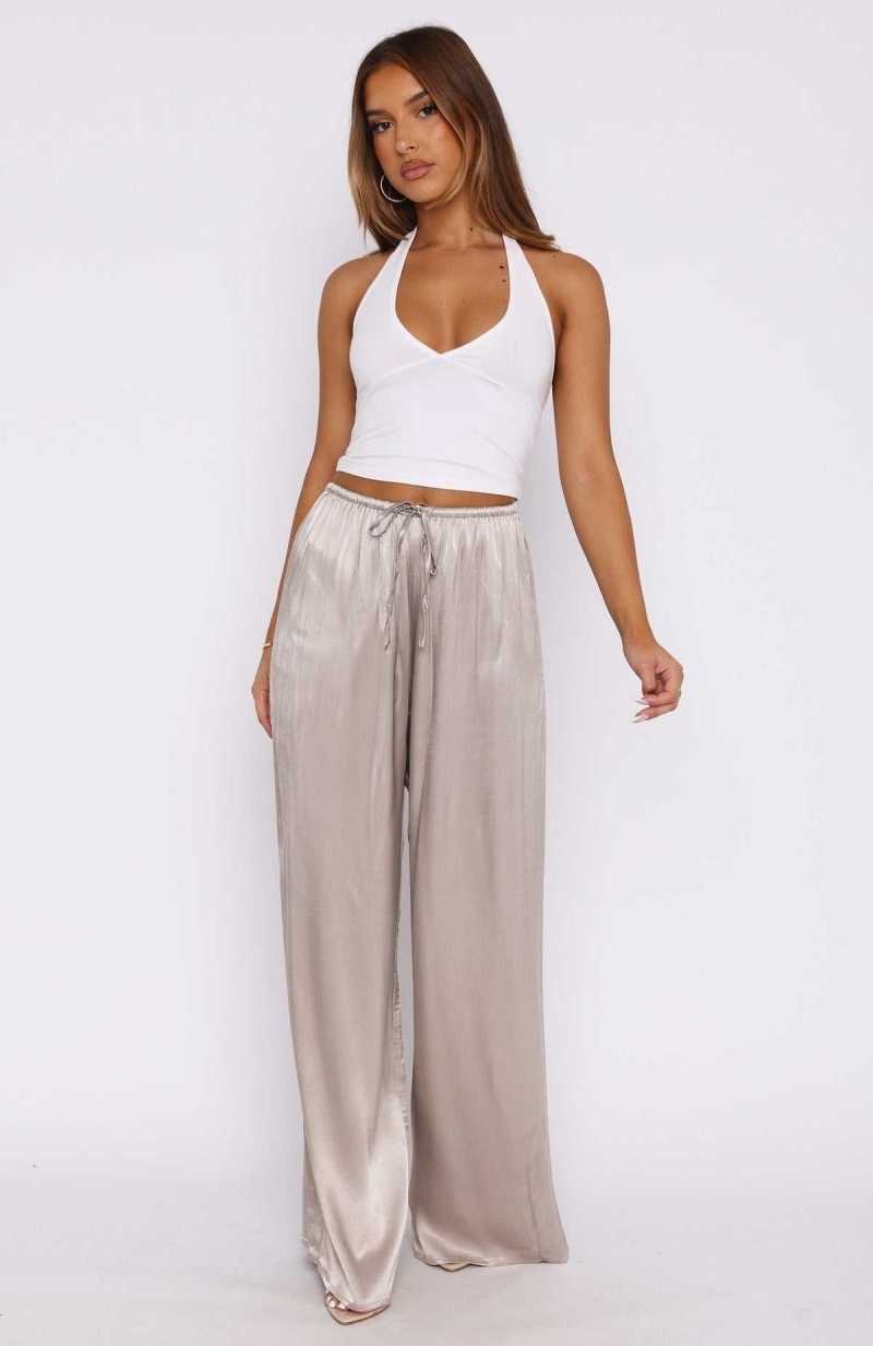 White Fox Catching Up Wide Leg Pants Bronze | URSOFX-350