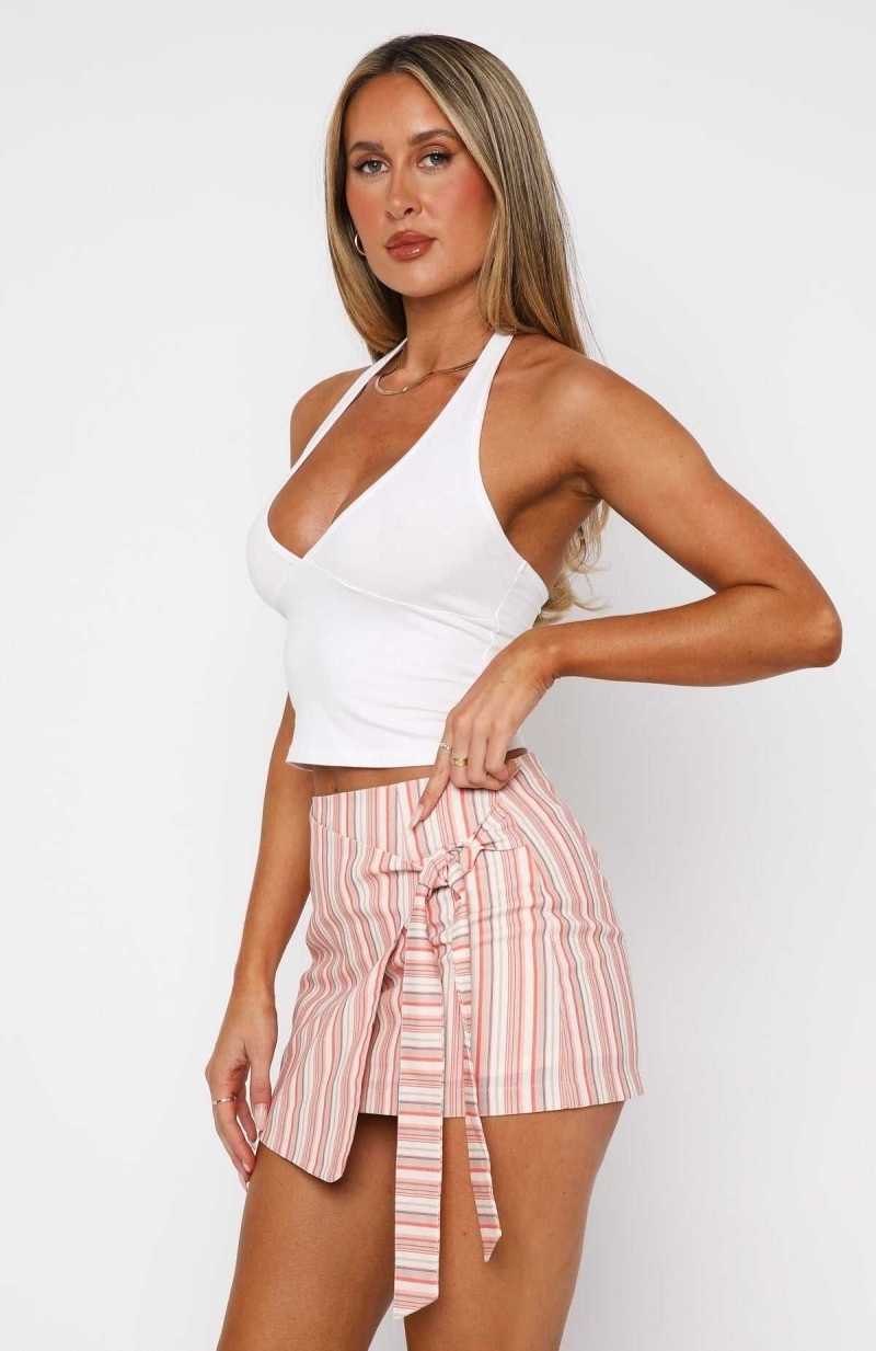 White Fox Cater To Me Wrap Mini Skirt Peach Stripe | QCYSIP-802