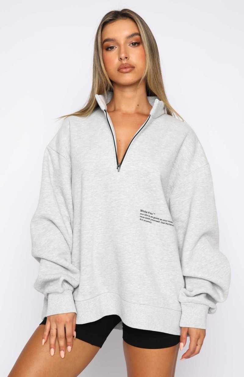 White Fox Caught Up With You Zip Front Sweater Grey Marle | MQSJFI-874