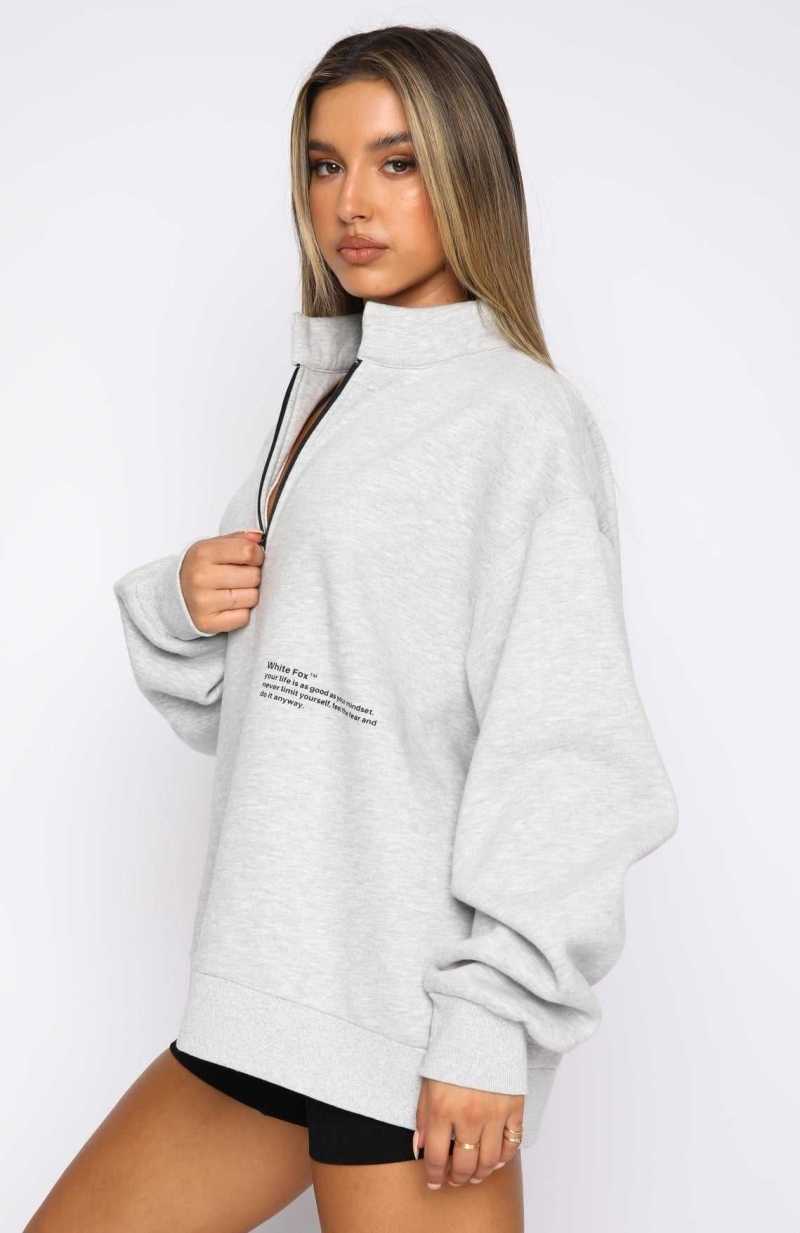 White Fox Caught Up With You Zip Front Sweater Grey Marle | MQSJFI-874