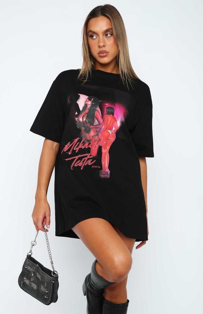 White Fox Censored Oversized Tee Black | DHBRVK-327