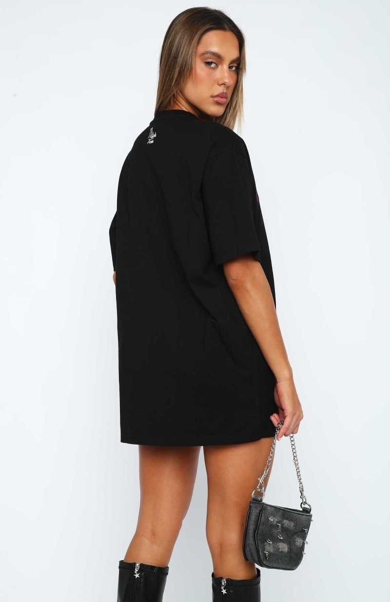 White Fox Censored Oversized Tee Black | DHBRVK-327