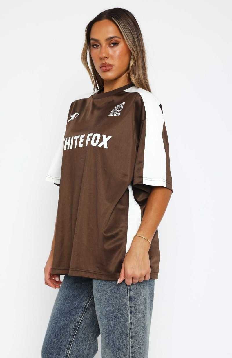 White Fox Checking Up On You Oversized Jersey Chocolate | KONXWR-813