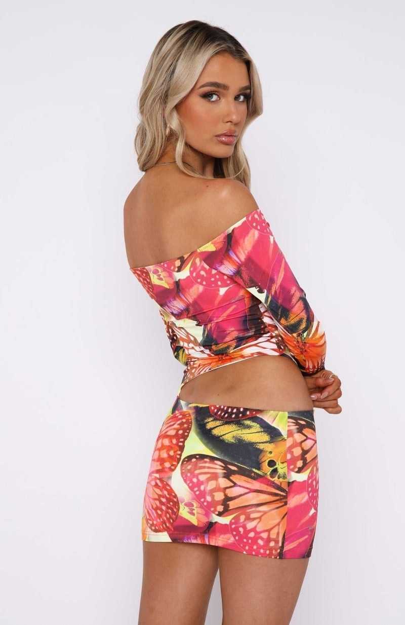 White Fox City Girl Long Sleeve Mini Dress Sunset Monarch | WHZXRL-720