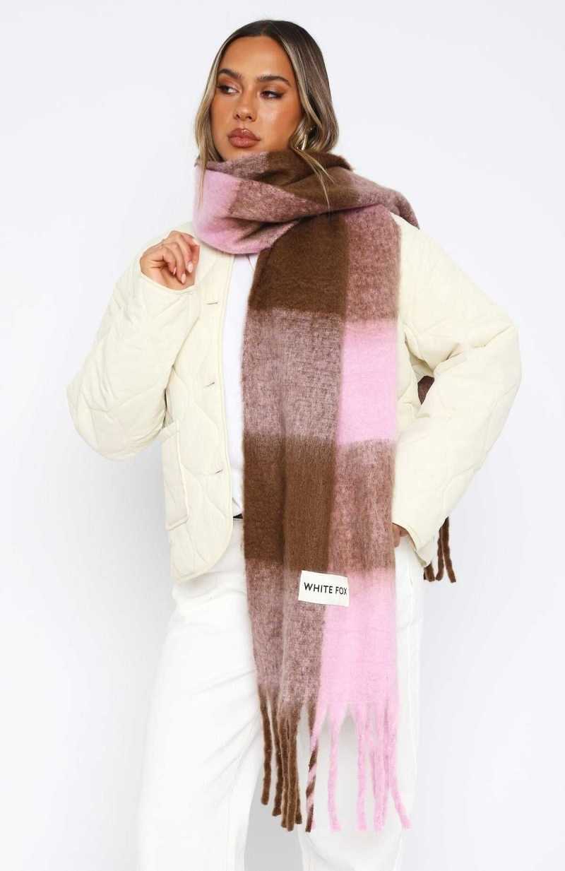 White Fox Colorado Scarf Pink/Chocolate | ZSPQNV-398