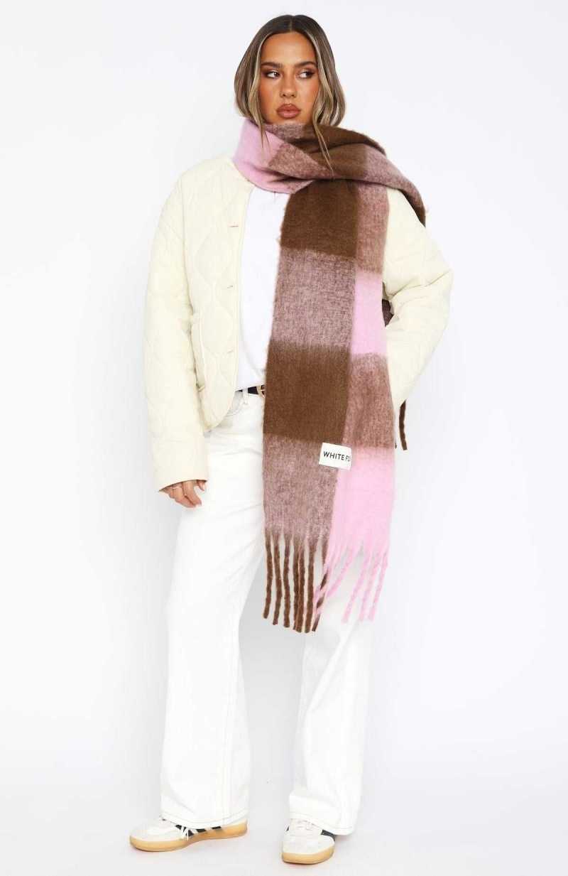 White Fox Colorado Scarf Pink/Chocolate | ZSPQNV-398
