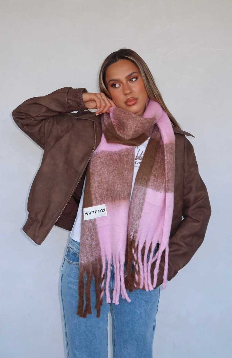 White Fox Colorado Scarf Pink/Chocolate | ZSPQNV-398