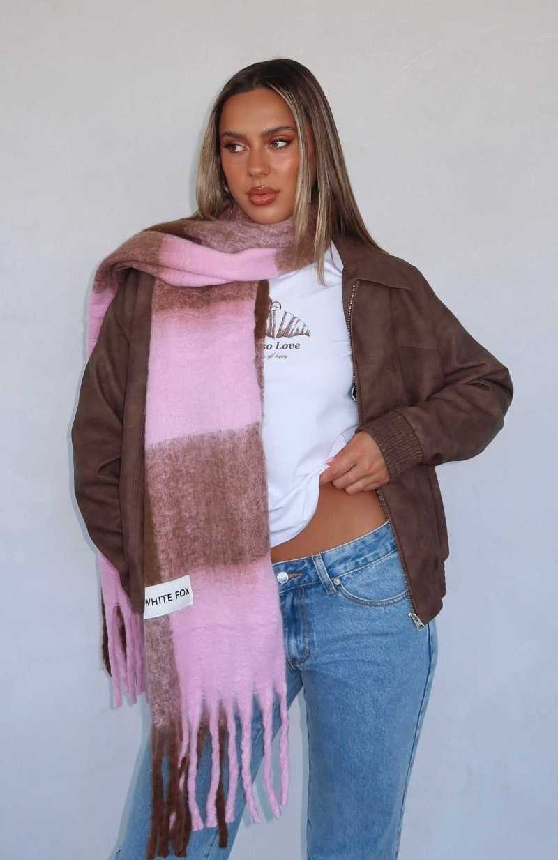 White Fox Colorado Scarf Pink/Chocolate | ZSPQNV-398