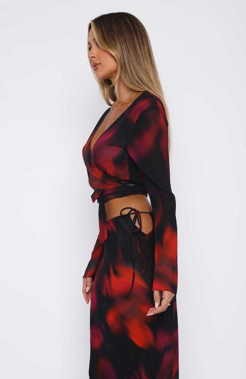 White Fox Coral Cove Wrap Top Sangria Floral | XSMWAJ-701