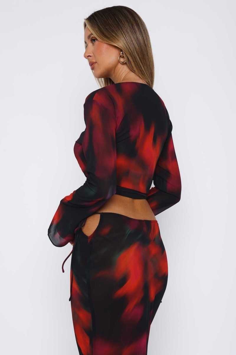 White Fox Coral Cove Wrap Top Sangria Floral | XSMWAJ-701