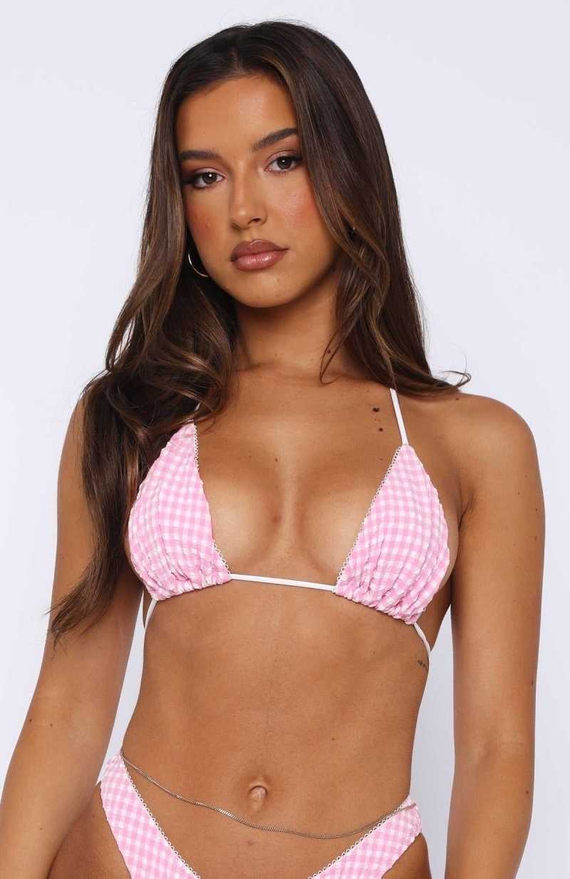 White Fox Coral Reef Bikini Top Pink Gingham | HSICXW-097
