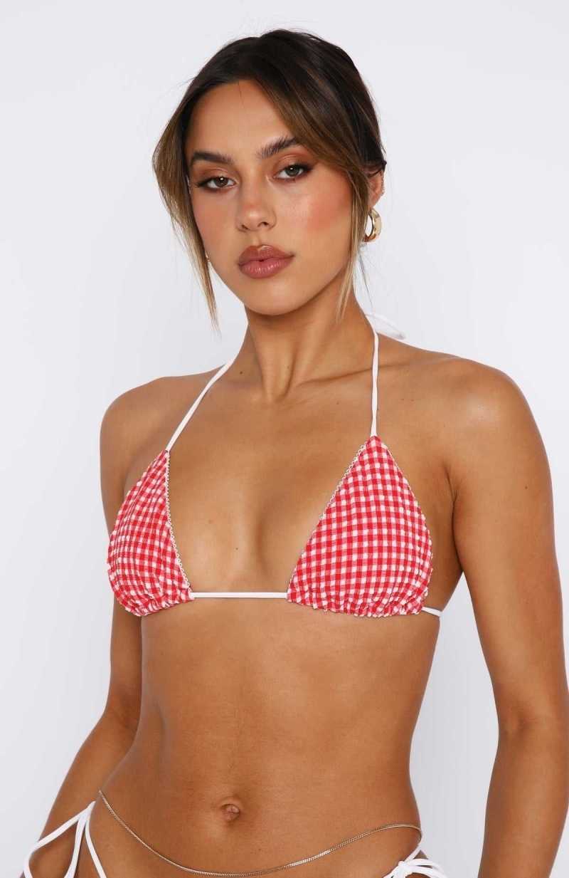 White Fox Coral Reef Bikini Top Red Gingham | NXJZUQ-981