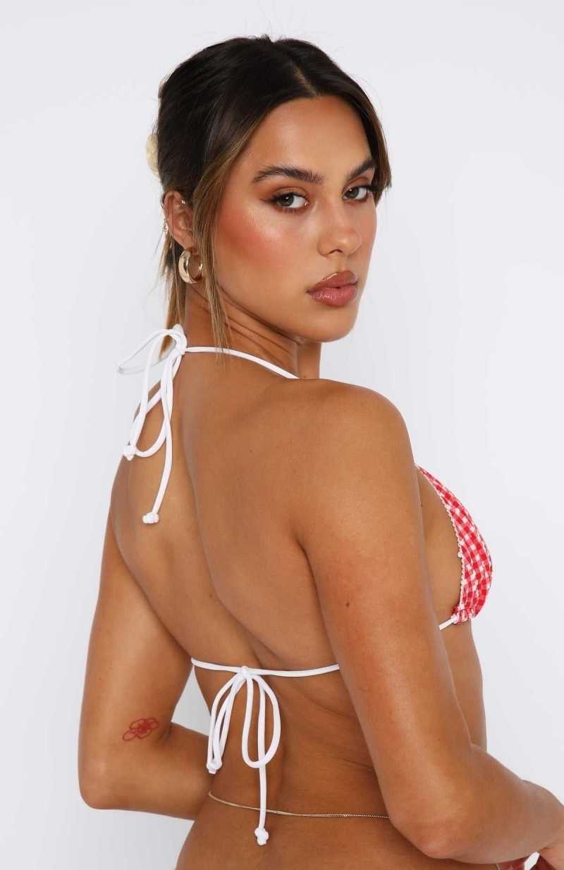 White Fox Coral Reef Bikini Top Red Gingham | NXJZUQ-981