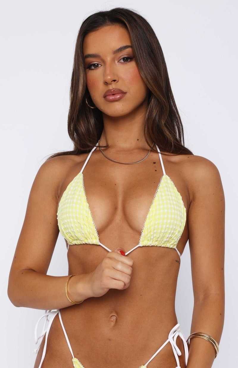 White Fox Coral Reef Bikini Top Yellow Gingham | ICKXBL-683